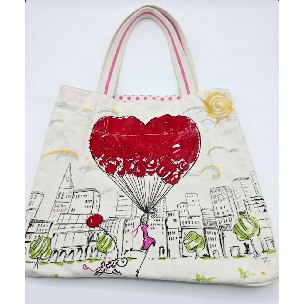 Brighton "Free Your Heart" Canvas Tote Bag  Heart-Shaped Hot Air Balloon